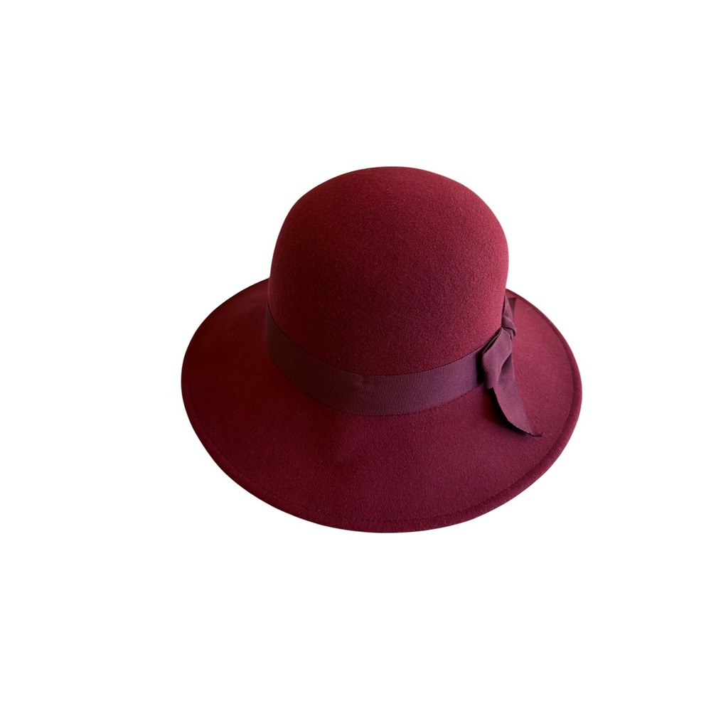Talbots Hat Burgundy 100% Wool Cloche Felt Bow Grosgrain Trim 54887497 NEW - Picture 3 of 5